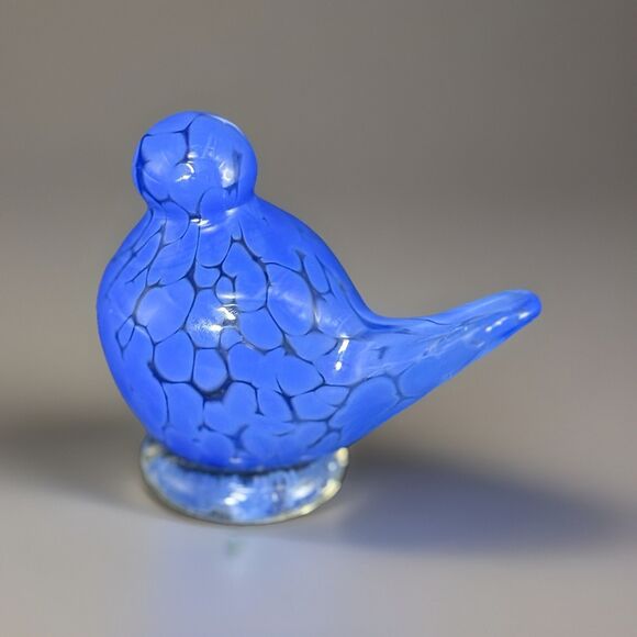 Cobalt Crackle Glass Bird Figurine - Hand Blown Art Glass Murano Style - Picture 3 of 4